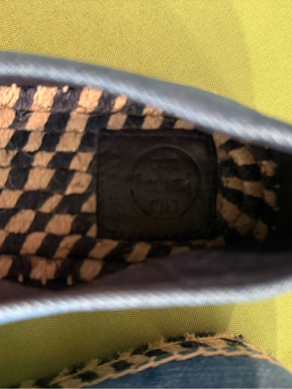 Tory Burch Women’s Blue Denim Slip-On Espadrilles with Leather Black Toe